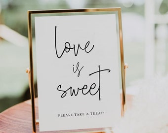 LAURA | Love is Sweet sign for wedding, wedding sign with gold or rose gold frame included, love is sweet take a treat sign