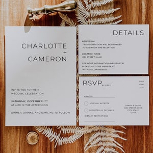 ANA | Suíte de convites de casamento, convite e cartão postal RSVP, cores personalizáveis, somente impressão em casa