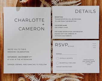 ANNA / Paquete de invitación de boda, invitación y postal RSVP, colores personalizables, solo para imprimir en casa