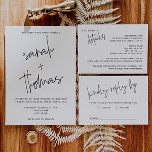 LAURA | Wedding Invitation Suite, enclosure card and RSVP card, customizable colors, print-at-home digital file only