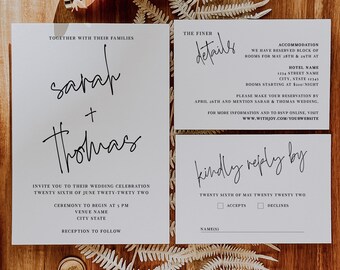 LAURA | Wedding Invitation Suite, enclosure card and RSVP card, customizable colors, print-at-home digital file only