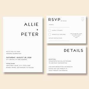 ANNA | Conjunto de convites de casamento impressos, convite e cartão postal RSVP, cores personalizáveis disponíveis para impressão em casa, convite de casamento com RSVP