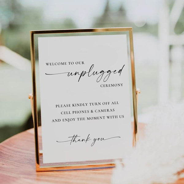 TANYA | Unplugged Ceremony Sign, wedding sign with golden frame included, print at home version available