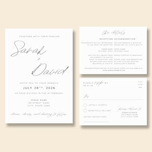 KAYLA | Conjunto de convites para casamento, cartão de anexo e cartão postal RSVP incluídos, o texto é personalizável