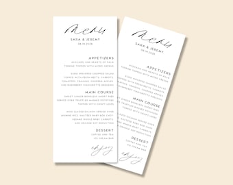 KAYLA | Menu de mariage simple | Menu de mariage minimaliste | Carte de menu imprimée | Menus imprimés personnalisés | Décoration de table de mariage