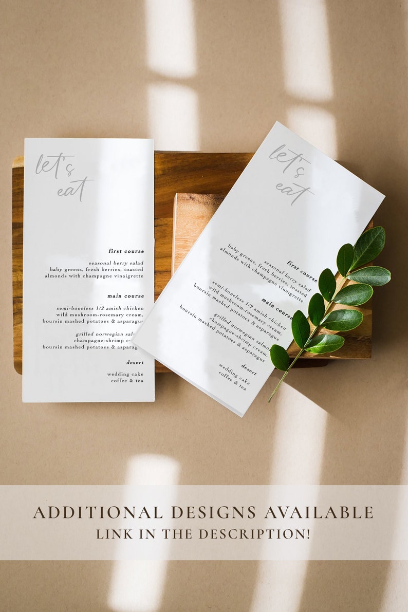 HANNA Simple wedding menu template printed on quality card stock image 3