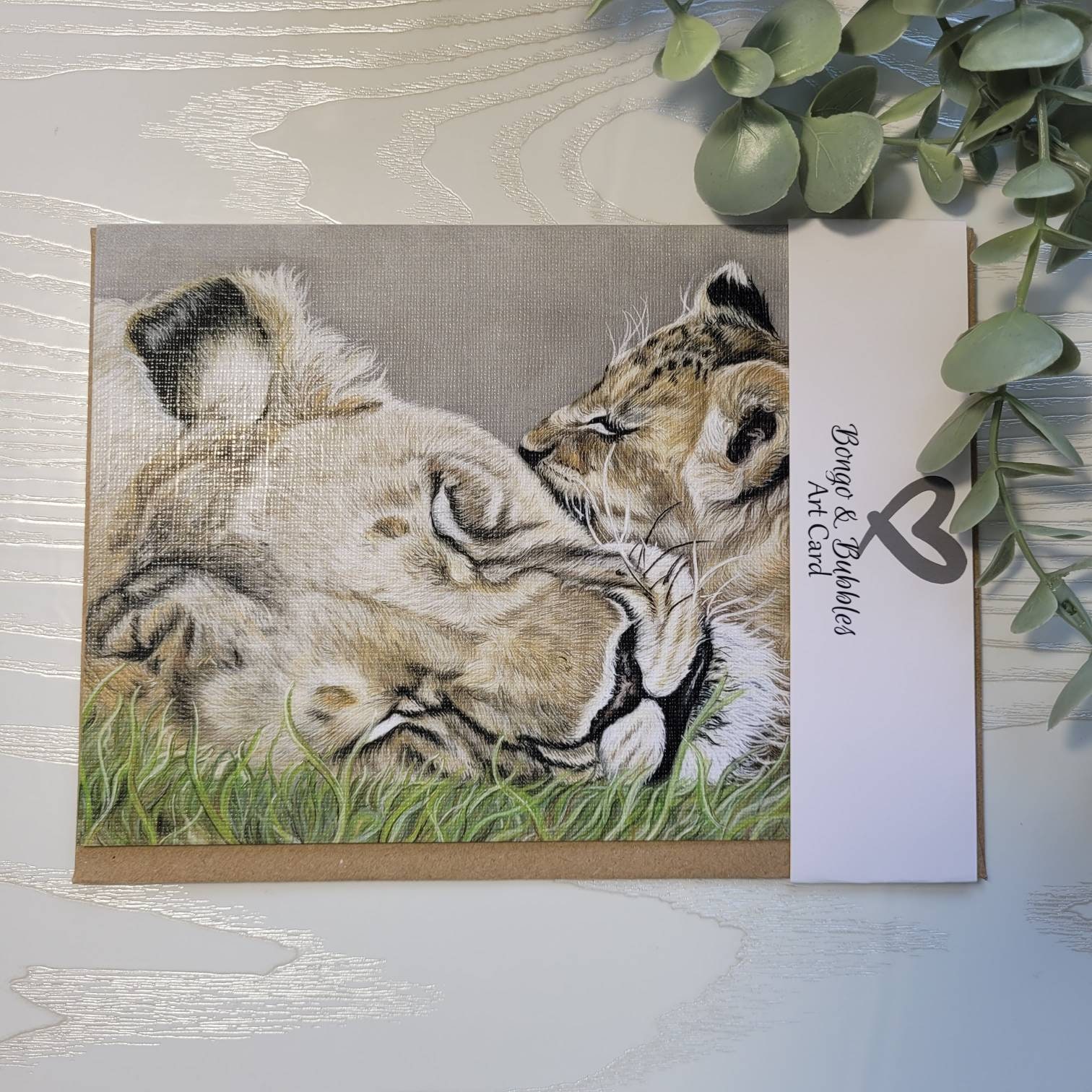 Artist BLANK Greetings CARD. Wildlife greetings card, artist card. Mothers Day Card. Lioness and cub. Occasions Card. Art print Card.