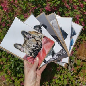 Blanco kaarten met dierenpasteltekening, ontworpen door Bongo & Bubbles Hand Drawn Portraits (set van zes)
