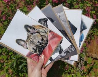 Animal Pastel Drawing print blank cards designed by Bongo & Bubbles Hand Drawn Portraits (set of six)