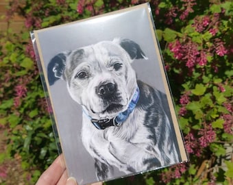 STAFFY blank Greetings Card designed by Bongo & Bubbles Hand Drawn Portraits
