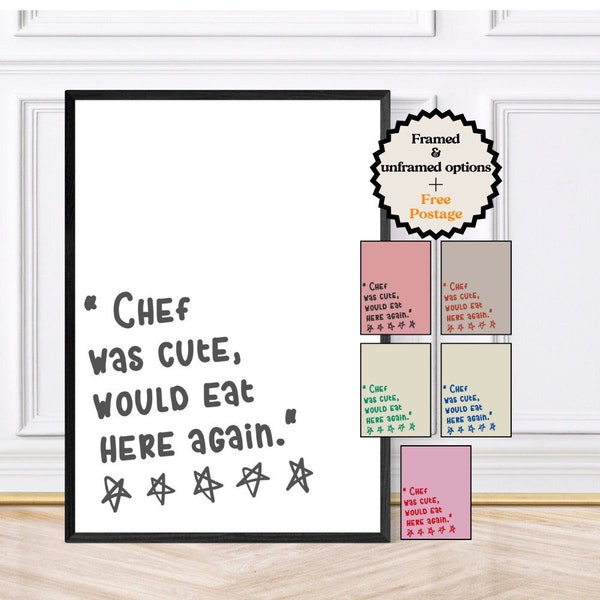 Chef-kok was schattig, zou hier weer eten, funky keukenprint, koffieprints, retroprint, ingelijste kunst of digitale download