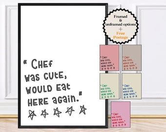 Chef Was Cute, Would Eat Here Again, Funky Kitchen Print, Coffee Prints, Retro Print, Framed Art or Digital Download