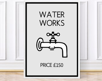 Water Works Monopoly Bathroom Print/Poster