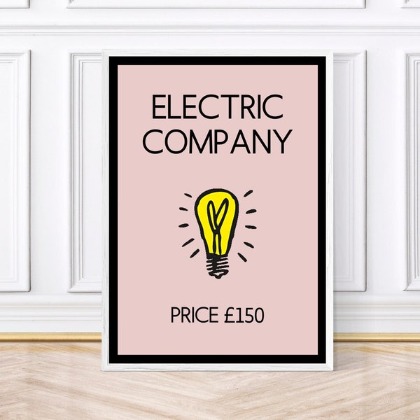 Electric Company Monopoly Bathroom Print, Monopoly Print