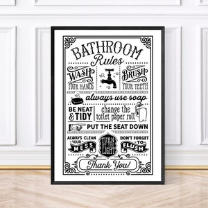 Bathroom Rules Word Print, Bathroom Decor, Bathroom Framed Print or Digital Downloadable Art