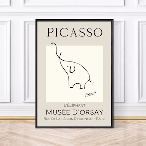 Stampa di elefante di Picasso, manifesto di una mostra, stampe di elefanti, arredamento vintage per la casa