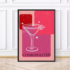 Cosmopolitan Print, Cocktail Prints, Retro Kitchen Prints, Framed Kitchen Prints, Downloadable Art
