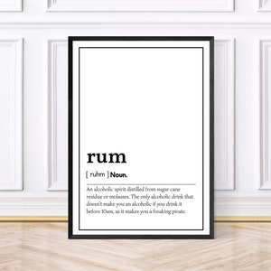 Rum Definition Word Print, Rum Gifts, Framed Wall Art Print, Bar Decor