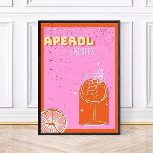 Aperol Spritz Print, Cocktail Prints, Retro Kitchen Decor, Framed Kitchen Prints, Downloadable Art