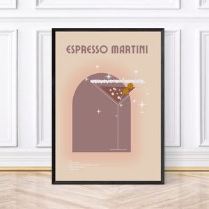 Espresso Martini Print, Cocktail Prints, Retro Küchen Print, gerahmte Küchen Prints, herunterladbare Kunst