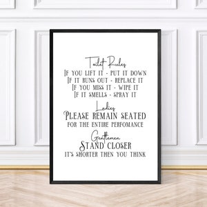 Toilet Rules Word Art Bathroom Print, Bathroom Rules Print, Funny Toilet Decor