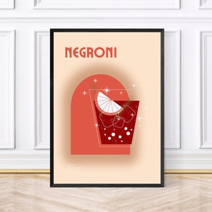 Negroni-Druck, Cocktaildruck, Retro-Küchendekor, gerahmte Küchendrucke, herunterladbare Kunst