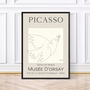 Picasso Dove Of Peace Print, Exhibition Wall Art, Framed Vintage Decor, Picasso Bird Print