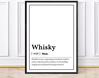 Whisky Word Definition Print, Whisky Gifts, Bar Decor, Framed Prints, Downloadable Art