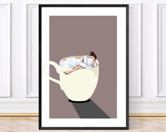 Coffee Prints, Funky Kitchen Print, Coffee Lover Gifts, Retro Print, Framed Art or Digital Download