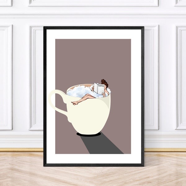 Coffee Prints, Funky Kitchen Print, Coffee Lover Gifts, Retro Print, Framed Art or Digital Download