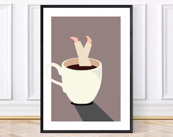 Coffee Prints, Funky Kitchen Print, Coffee Lover Gifts, Retro Print, Framed Art or Digital Download