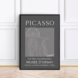 Stampa artistica da parete con disegno di un mini Goldendoodle in stile Picasso, stampe di Goldendoodle, arte canina, stampe incorniciate