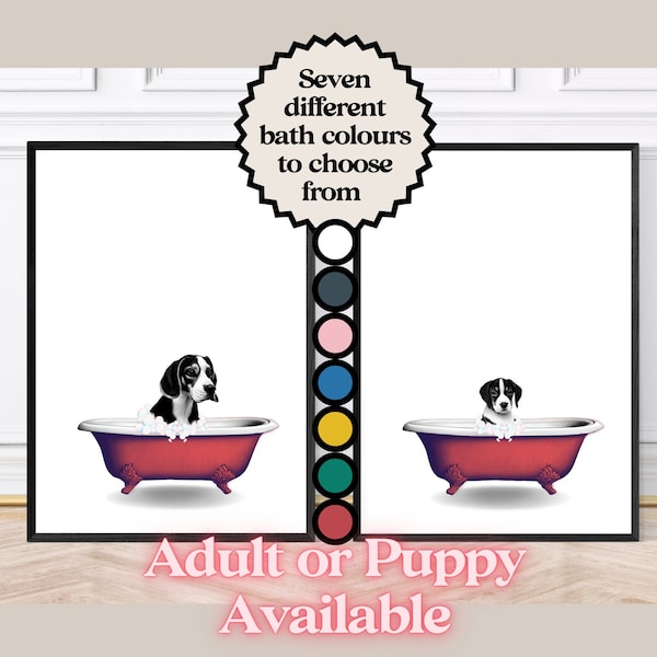Beagle in a bubblebath Bathroom Print, Funny Dog Prints, Beagle Prints