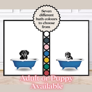 Dachshund in a bubblebath Bathroom Print, Sausage Dog Prints, Dog Prints, Funny Dachshund