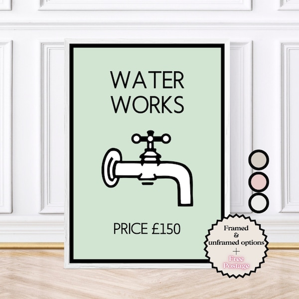 Impression/affiche de salle de bains Monopoly Water Works