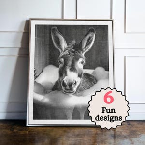 Donkey Bathroom Print, Funny Donkey Prints, Animals in the bathroom, Framed Print