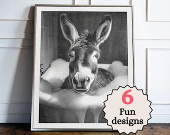 Grappige ezel badkamer print, dierentoilet kunst aan de muur, boerderij dieren badkamer decor, eigenzinnige gast badkamer poster, ezel minnaar cadeau