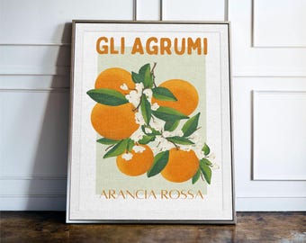 Italian Orange Wall Art Print, Amalfi Coast Kitchen Decor, Citrus Botanical Poster, Mediterranean Home Art, Gli Agrumi Orange Print