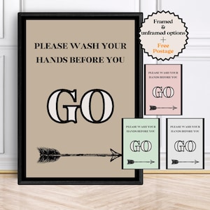 Was je handen badkamerprint, Pass Go Monopoly-print, vintage badkamerdecoratie