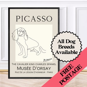 Póster/impresión de Cavalier King Charles Spaniel con boceto estilo Picasso (con o sin marco)