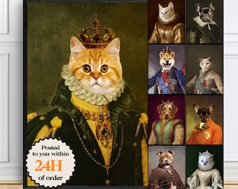 Custom Renaissance Pet Portrait, Dog Portrait, Cat Portrait, Custom Pet Art, Regal Pet Portrait, Framed Print or Digital Download