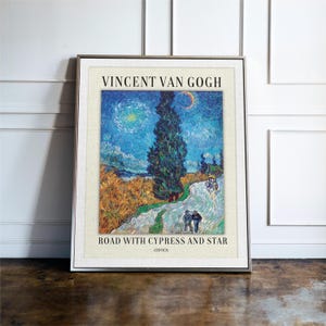 Van Gogh Road with Cypress and Star Wall Art Print, Exhibition Poster, Framed Print