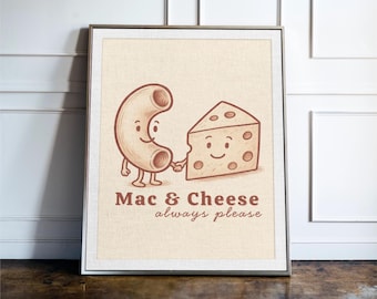 Mac and Cheese Kitchen Print, Food Wall Art Poster, Funny Kitchen Decor, Pasta Lover Gift, Dining Room Foodie Art