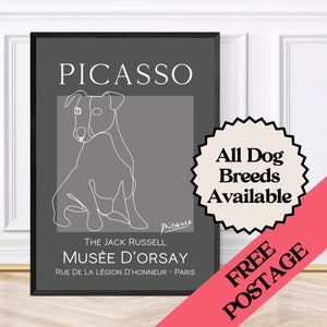 Picasso-Stil Jack Russel Linie Zeichnung Wandkunst Druck, Jack Russel Drucke, Hunde Kunst, gerahmte Drucke