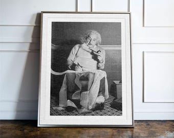 Einstein Bathroom Wall Art Funny Toilet Print, Albert Einstein Poster On Toilet, Black And White Bathroom Decor, Funny Restroom Art