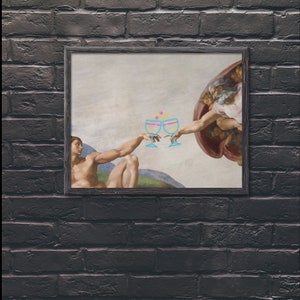Salute!, Ritratto d&#39;epoca alterato di Michelangelo, La creazione di Adamo, Stampe da giardino, Arte murale incorniciata