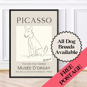 Roter Foxterrier im Picasso-Stil Linie Zeichnung Wandkunst Druck, gerahmter Druck, herunterladbare Kunst, Hundedrucke, Haustierkunst