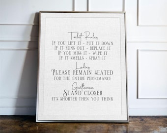 Bathroom Rules Print, Funny Bathroom Wall Art, Toilet Humour Decor, Guest Bathroom Sign, Quirky Typography Poster
