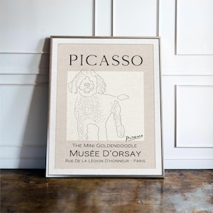 Stampa a parete con disegno di un mini Goldendoodle in stile Picasso, stampe di Goldendoodle, arte canina, stampa incorniciata o arte scaricabile