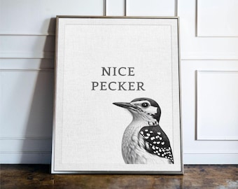 Nice Pecker, Funny Bathroom Wall Art, Toilet Humour Decor, Guest Bathroom Sign, Quirky Typography Print